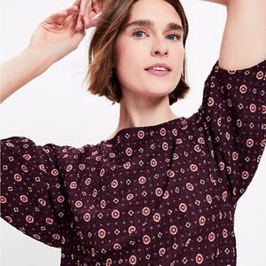 LOFT Maroon Patterned Textured Top